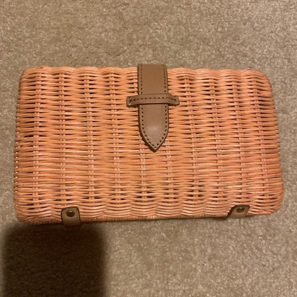 NWT JCREW rattan clutch w leather accents
